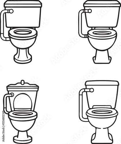 High commode Outline set vector illustration isolated On Transparent Background