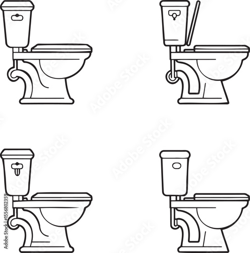 High commode Outline set vector illustration isolated On Transparent Background