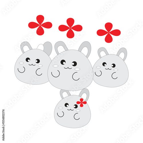 vector rabbit image illustration of a small, furry mammal with long ears, a short, fluffy tail and very cute