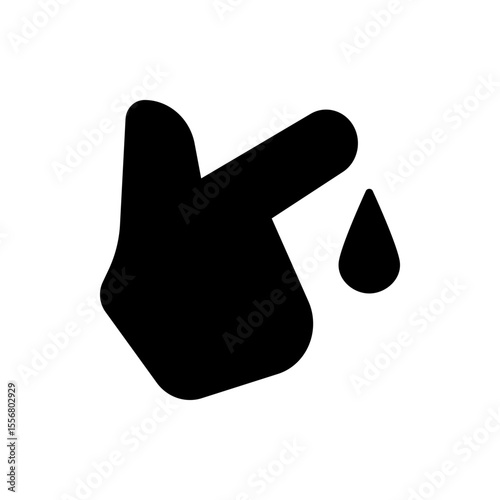 Illustration of a black finger with a cut and a drop of blood next to it on a white background view