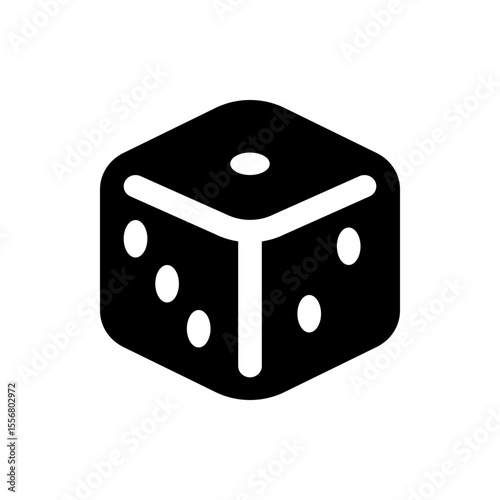 Illustration of a black die with white dots showing one three and five on the visible faces isolated