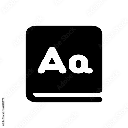 Illustration of a black book with rounded corners displaying the letters aa in white on the cover design