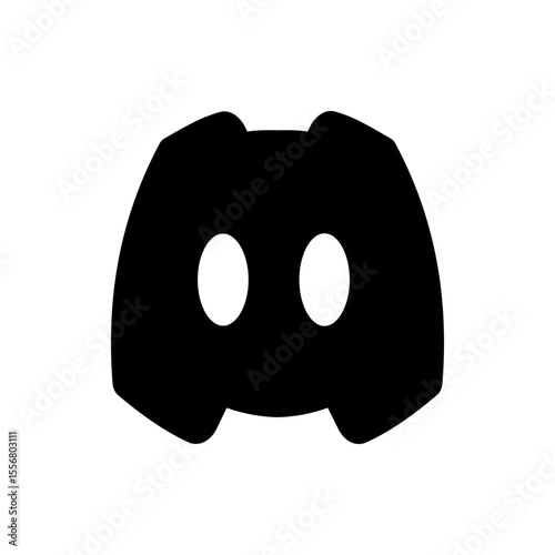 A black discord logo with two white circles representing eyes on a white background simple and minimal design