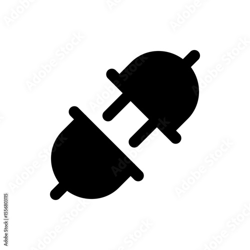 Black silhouette of a disconnected electrical plug with two prongs on a white background design icon