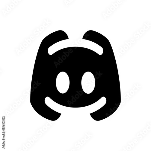 Black and white discord logo featuring a stylized controller like shape with two circles as eyes icon