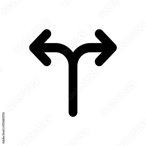 Black arrow splitting into left and right directions on a white background indicating choice or decision