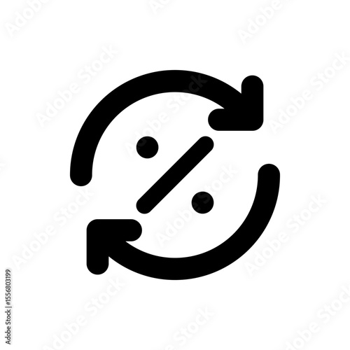 Black percentage symbol with circular arrows indicating a cyclical or recurring process icon design
