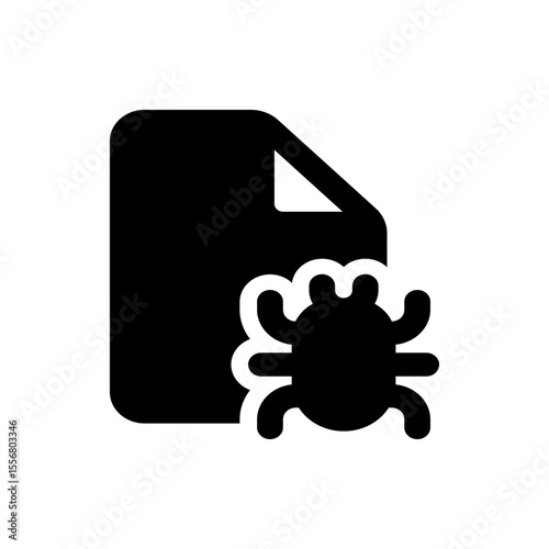 Black document icon with folded corner and bug overlay representing file corruption or malware threat issue