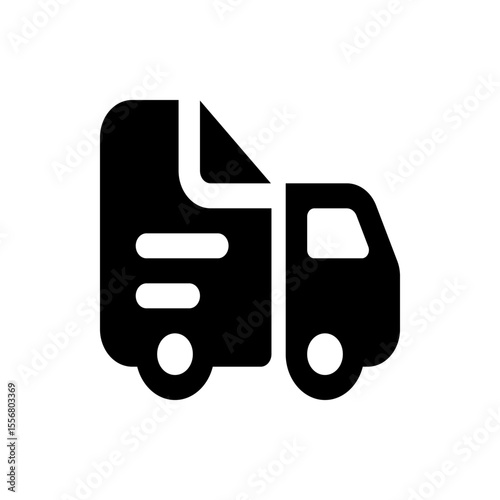 Illustration of a delivery truck with a document overlay, presented in a solid black and white design