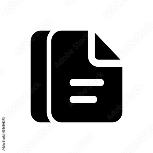 Black document icon with folded corner and two horizontal lines representing text on a white background