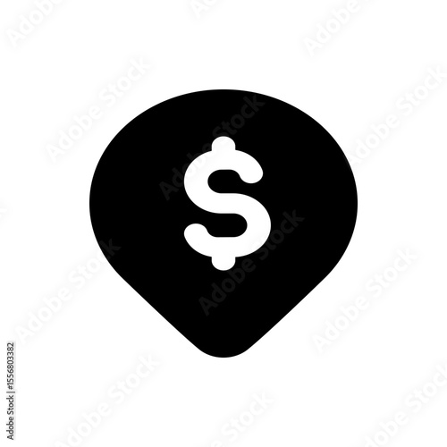 Black location pin icon with a white dollar sign in the center indicating financial location point