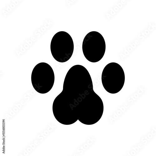 A black paw print with four circular toes and a larger pad at the bottom on a white background image