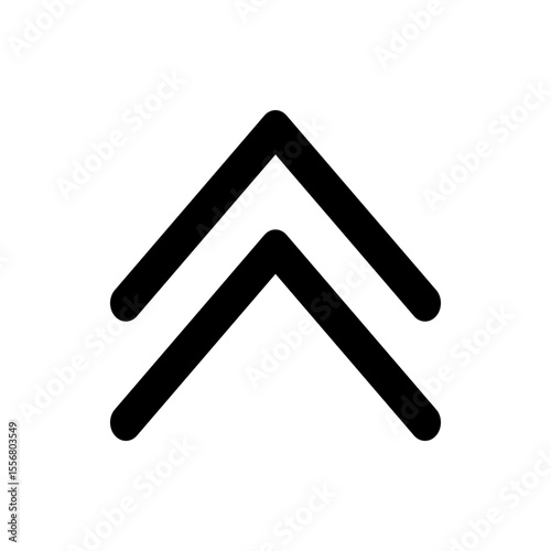 Two black chevron arrows pointing upwards with rounded edges on a white background in a simple graphic