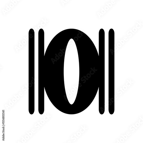 Black breve musical symbol with vertical lines on either side on a white background centered view