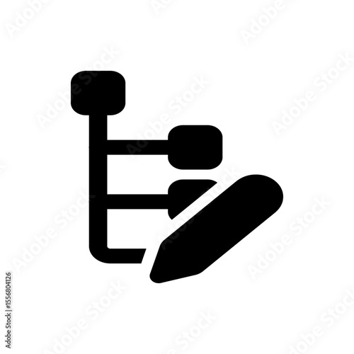 Black and white graphic of a document with a folded corner and a protruding tab on the right side