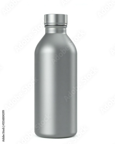 Silver metal bottle mockup isolated on white