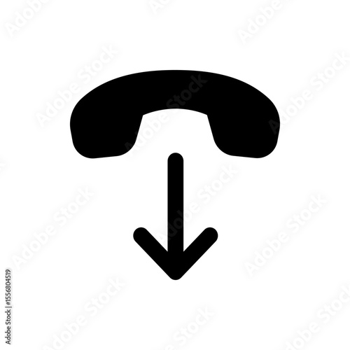 Black phone receiver icon with downward arrow indicating a call disconnection or termination symbol usage