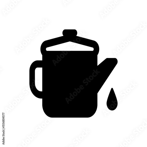 Illustration of a black teapot with a lid, handle, spout, and a single drop falling from the spout