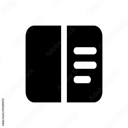 Illustration of a closed book with rounded edges and a spine next to a book with three lines on it