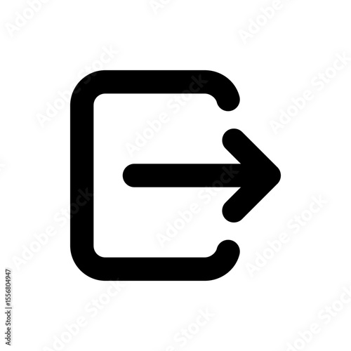 Black outline of a square with rounded corners and an arrow pointing out of it on a white background
