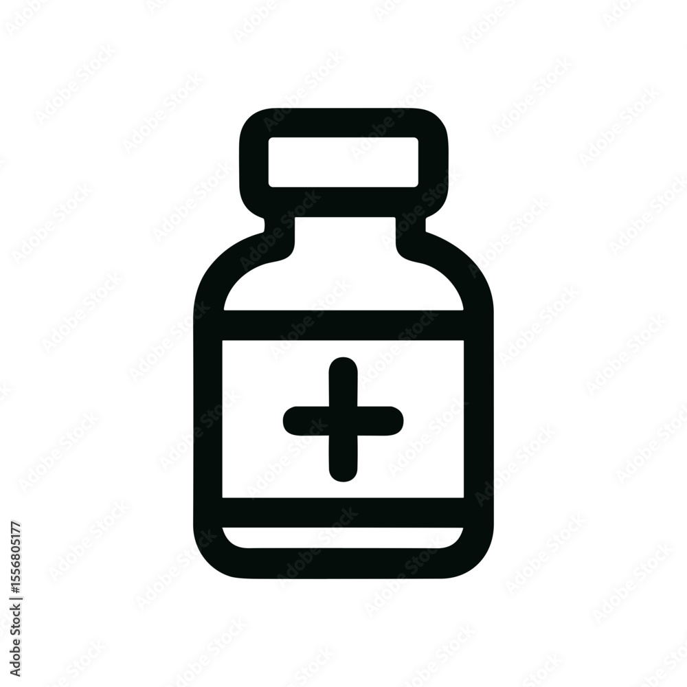 Fototapeta premium Outline Bold Style Medicine Bottle With Plus Sign Healthcare Icon