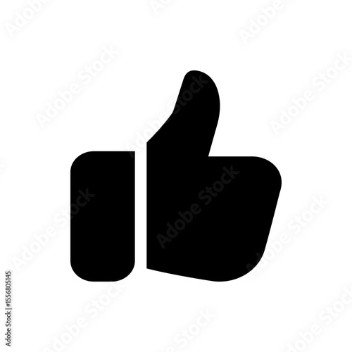 Black and white graphic illustration of a thumbs up hand gesture with a simple and bold design style