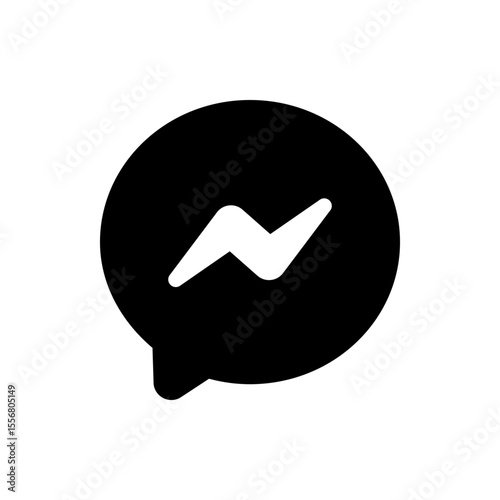 Black speech bubble with a white lightning bolt inside representing the messenger application icon design
