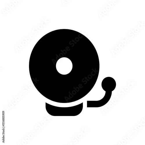 Illustration of a simple black school bell with a white center and curved ringer arm design element
