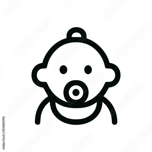 Minimalist Outline Little Baby Face with Pacifier Line Icon Design