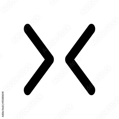 A simple black and white image featuring two chevron shapes facing inward on a plain white background view