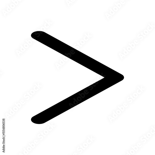 A simple black greater than symbol isolated on a white background in a minimalist style graphic design