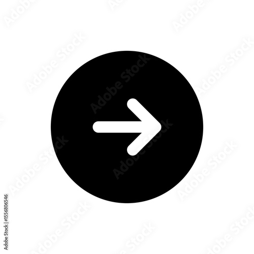A simple black arrow pointing right enclosed in a black circle on a plain white background minimalist style