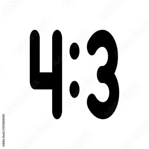 A simple graphic illustration displaying the ratio four to three in bold black font on a white background