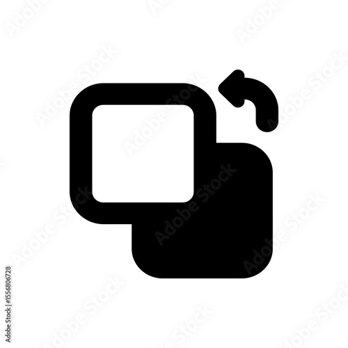 A simple graphic depicting two overlapping squares with a curved arrow indicating a transformation process
