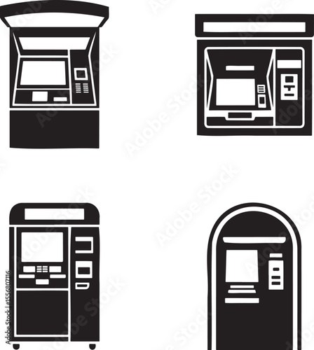 ATM Machin silhouette set vector illustration isolated On Transparent Background