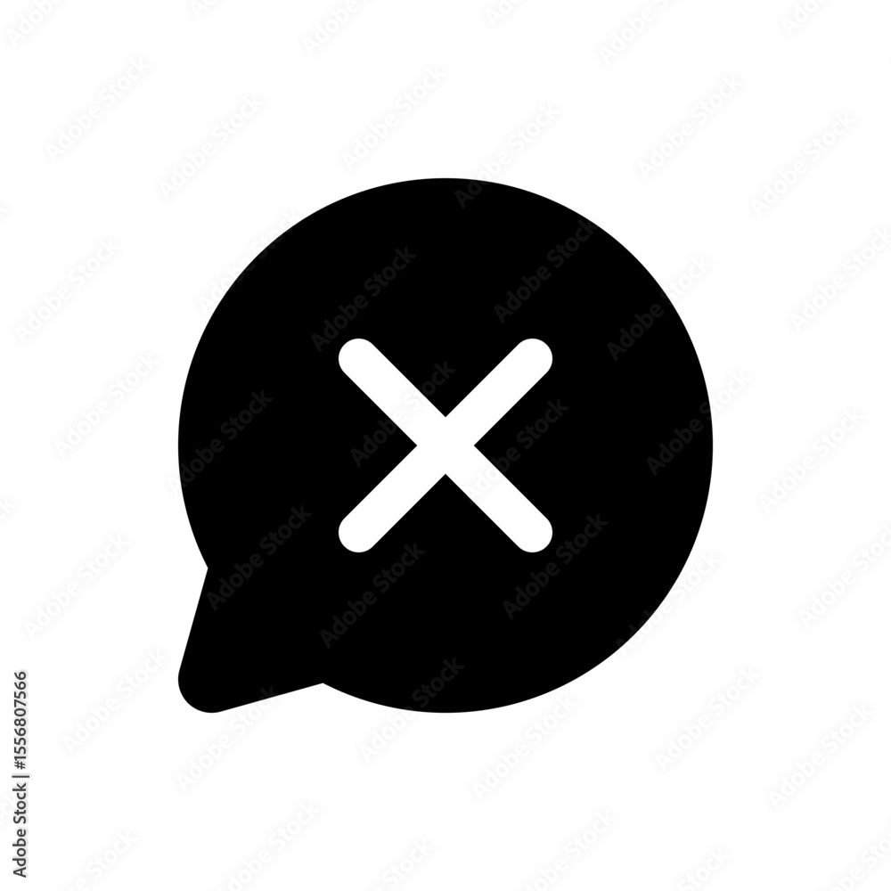 Obraz premium Black speech bubble with a white x inside indicating a close or delete action in a simple design style