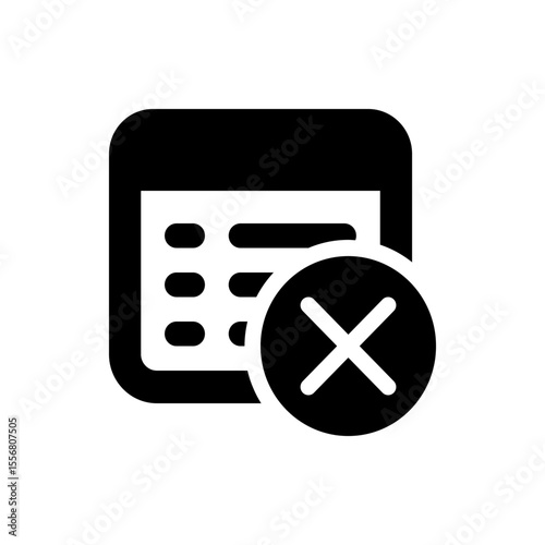 Black and white calendar icon with a delete or remove symbol over it in a simple vector style design
