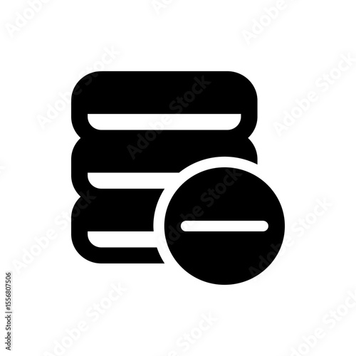Black database icon with a minus sign inside a circle indicating deletion or removal of data items