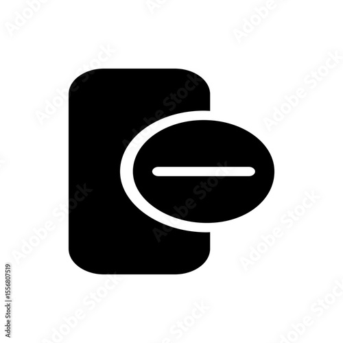 Black rectangle with rounded corners and a white circle with a horizontal line on the right side of it