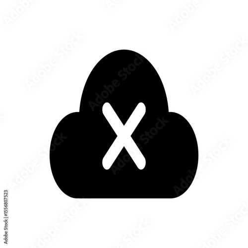 Black cloud icon with a white x mark inside indicating error or disconnection in a simple illustration