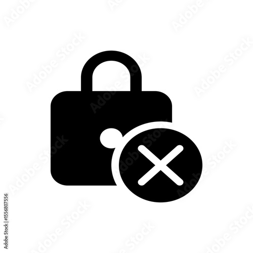 A black padlock with a white circle containing a white x symbol indicating removal or deletion icon design