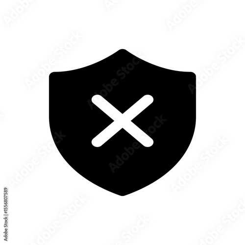 Black shield with a white x mark indicating rejection or error in a security or protection context image