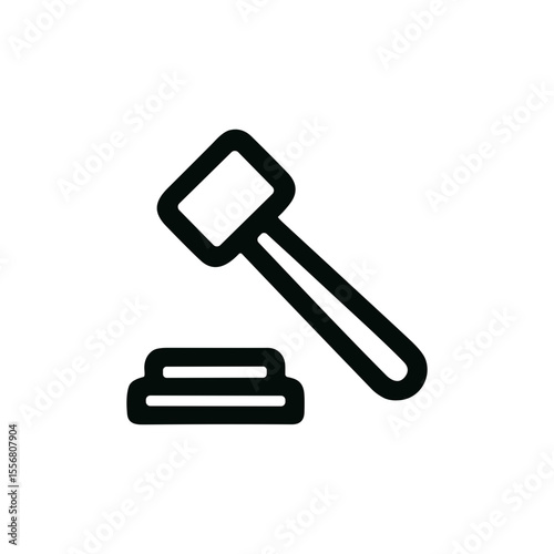Simple Outline Style Gavel and Sound Block Icon Illustration