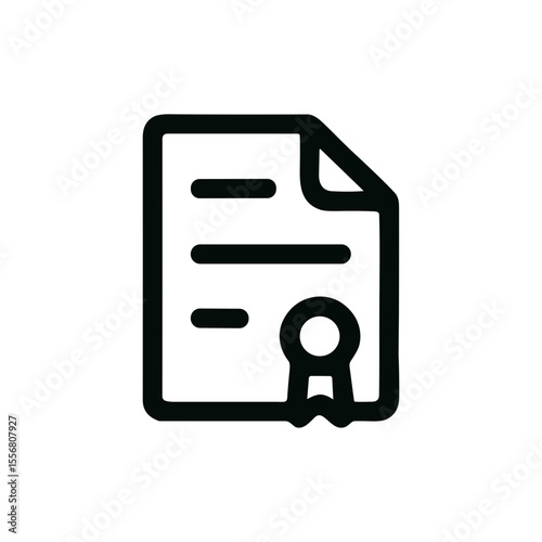 Minimalist Outline Document Certification Form with Seal in Clean Line Style Icon