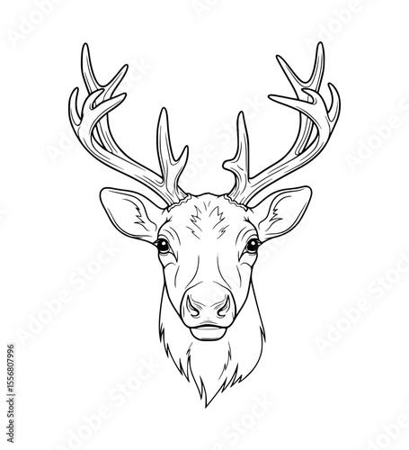Confident Reindeer Face Line Art