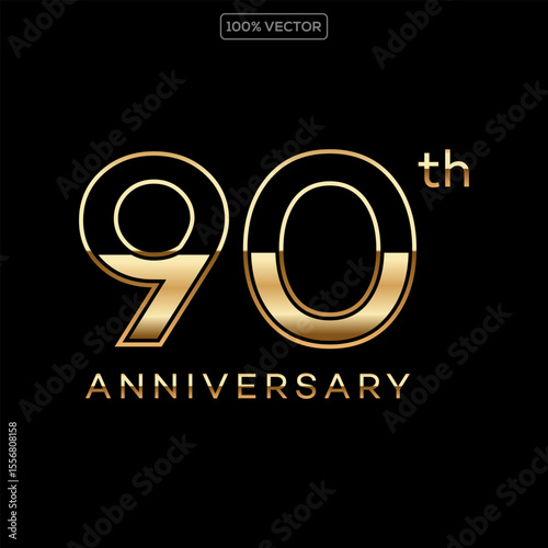 Luxury Gold 90th Anniversary Number Vector Emblem