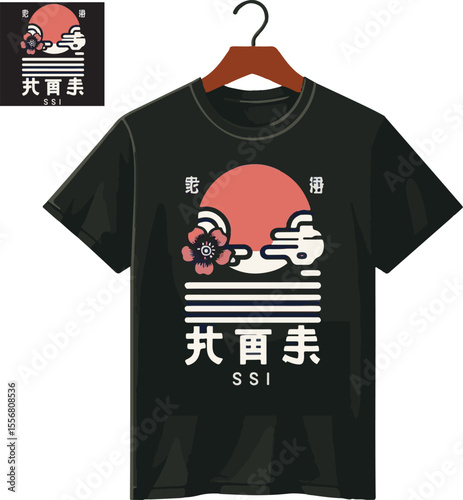 A collection of vintage Japanese vector emblems featuring traditional temples, Mount Fuji, rising sun motifs, cherry blossoms, wave patterns, and kanji typography. This minimalist design.