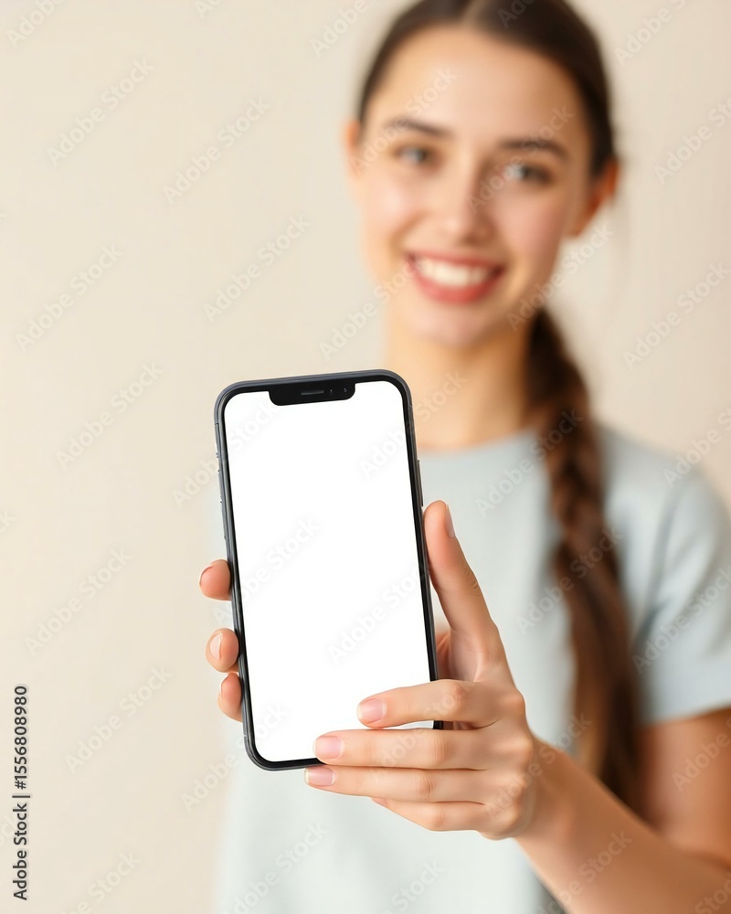 Woman holding smartphone with blank screen Woman holding smartphone with blank screen