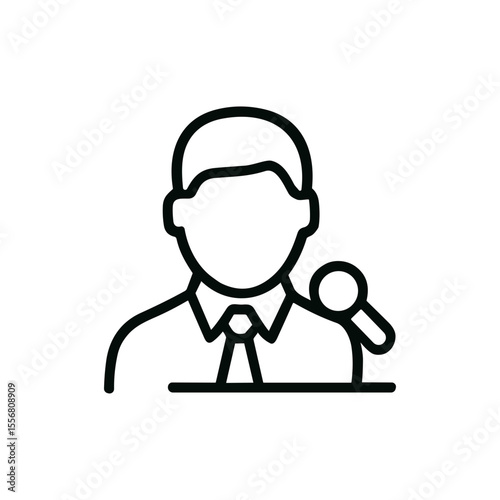 Simple Outline Businessman Giving Speech with Microphone Icon Illustration