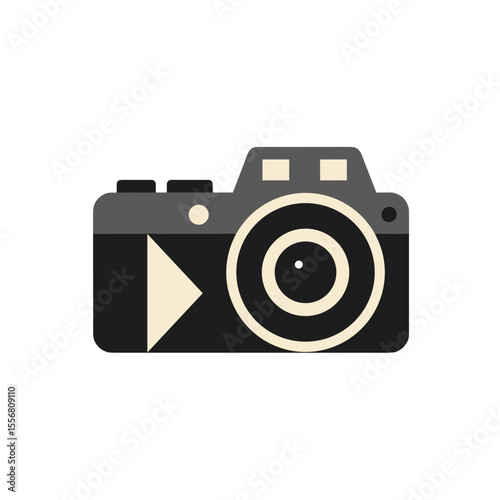 Vintage camera illustration in black and cream color scheme  